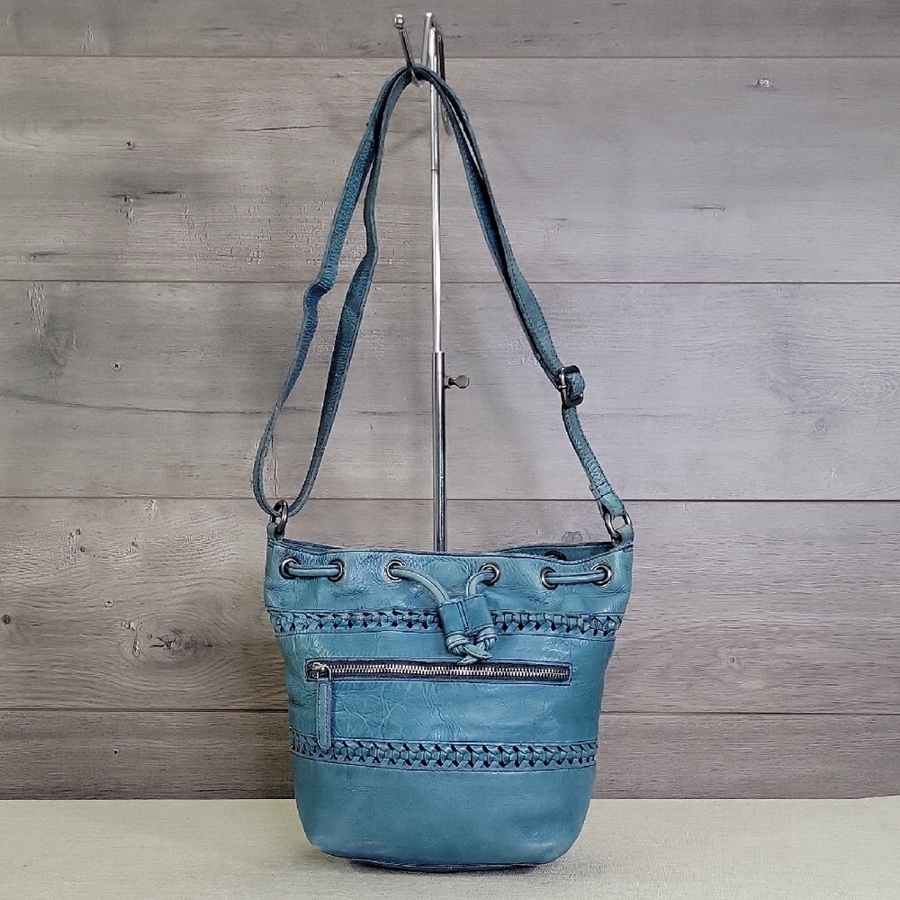 Vilenca  Blue Woven Leather Crossbody Bag